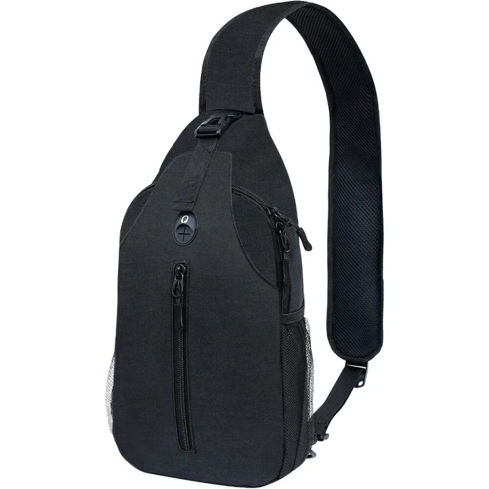 Women's Black Hiking Chest Travel With Water Bottle Pocket Cross Body Bag